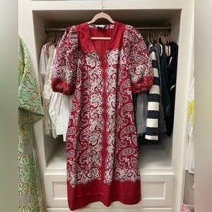 Sea New York Theordora Puff Sleeve Dress Red Quilted
